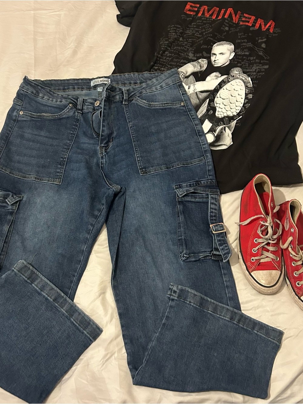 Soho Blue Wide-Leg Cargo Jeans